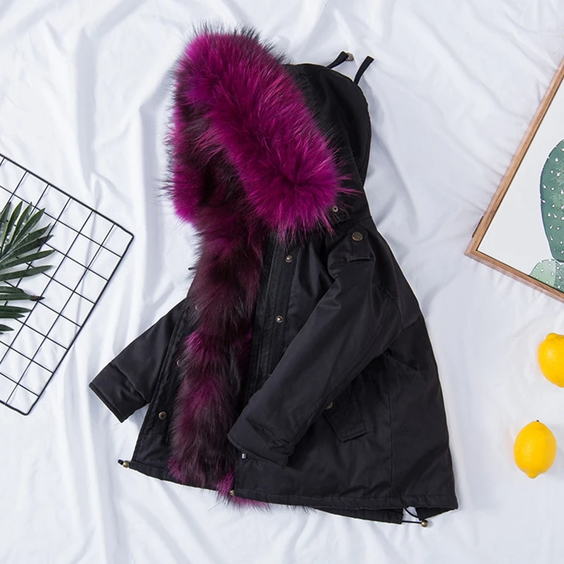 US $128.51 Stylish Children Real Fox Fur Coat Girls Boys Winter Parka Natural Raccoon Fur Hooded Kids Outerwear Girls Fur Jacket TZ205