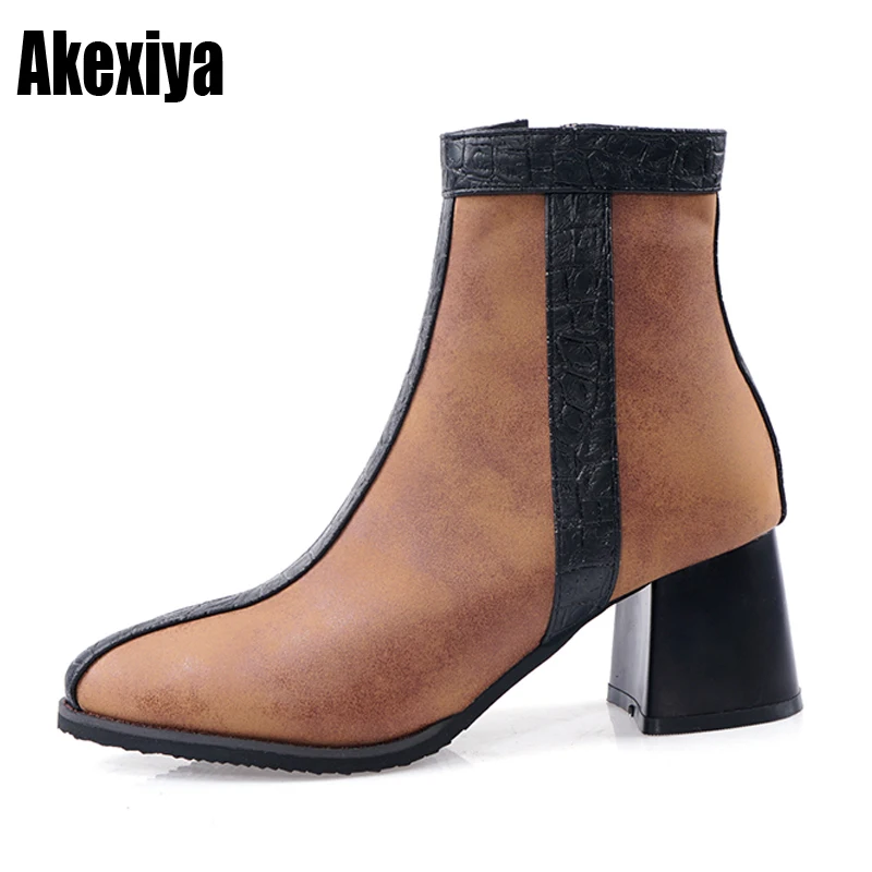 

black Brown Women Boots Comfy Square High Heel Ankle Boots Fashion Pointed Toe Zipper Boots Autumn Winter Ladies Shoes 2019 k187