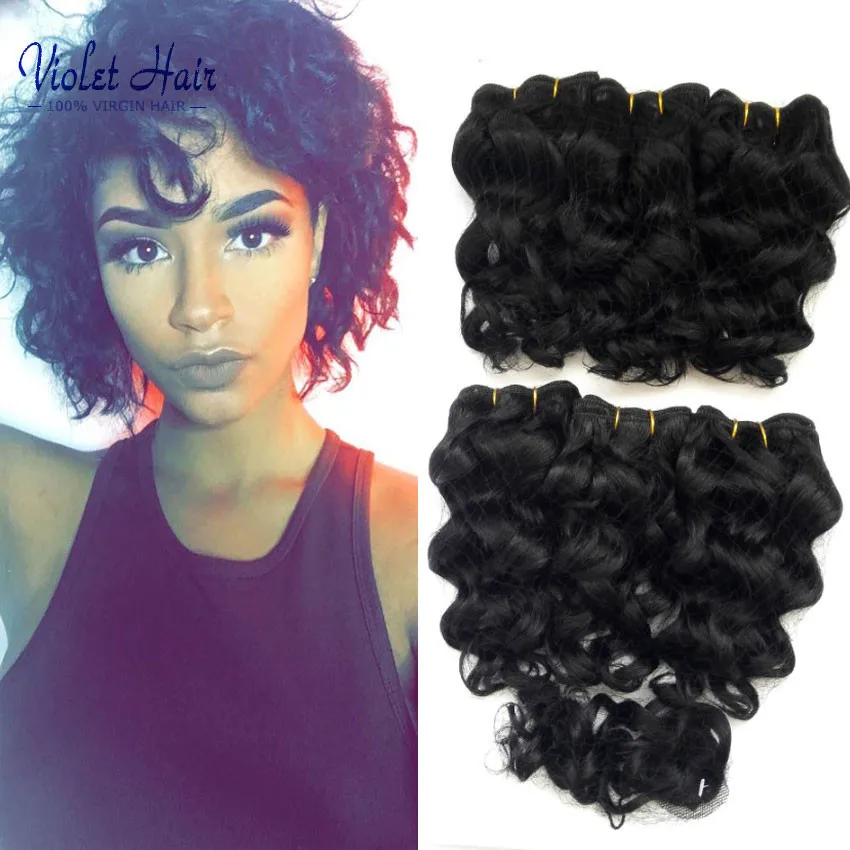 Brazilian Virgin Hair With Closure Loose Deep Wave Ladies Short