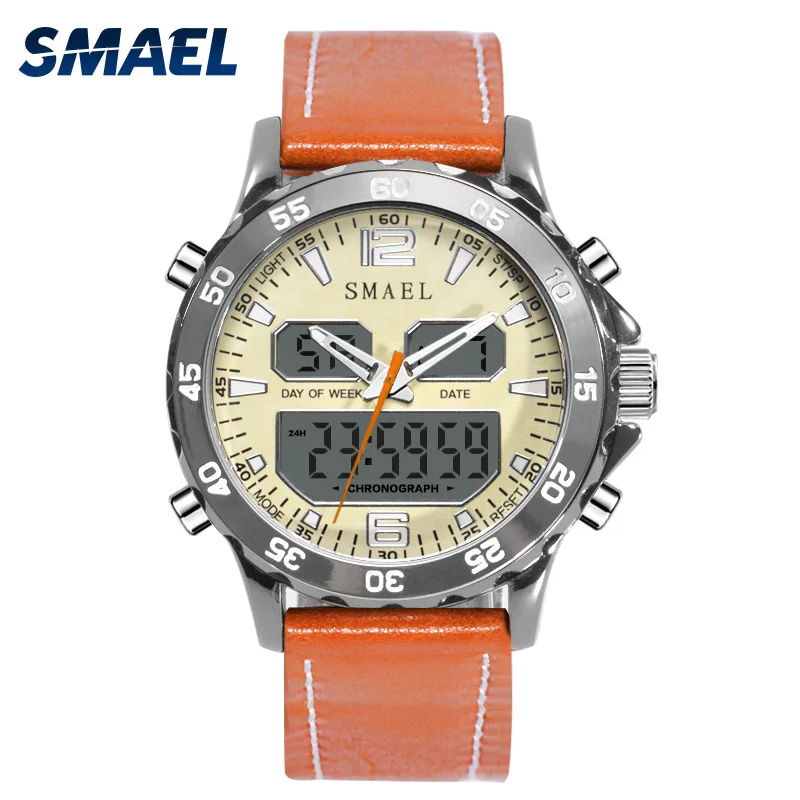 

Smael Sport Watch Waterproof 50M Vintage Leather Watchband Watches LED Digital Male Clock 1281 Fashion Luxury Brand Men's Watch