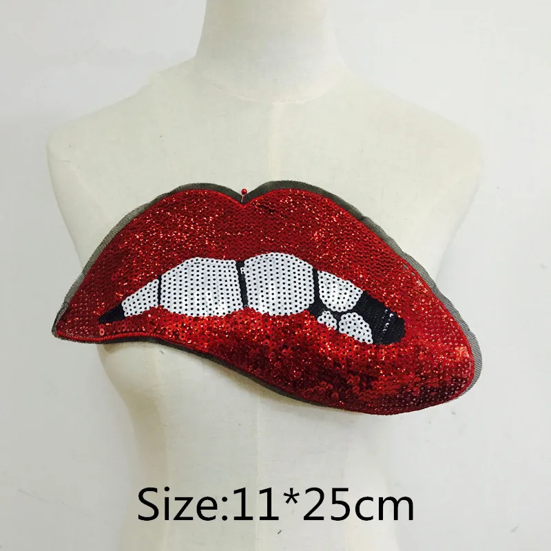 

Big Red Lip mouth patches Applique Sewing Handmade Bling Bling Sequins Patch for Clothing Embroidered Embroidery Red Mouth Patch