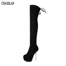 CDAXILAN/Новое поступление, Сапоги выше колена, женские ботфорты из искусственной замши, на высоком каблуке 13,5 см, стрейч, тонкая пикантная женская зимняя обувь