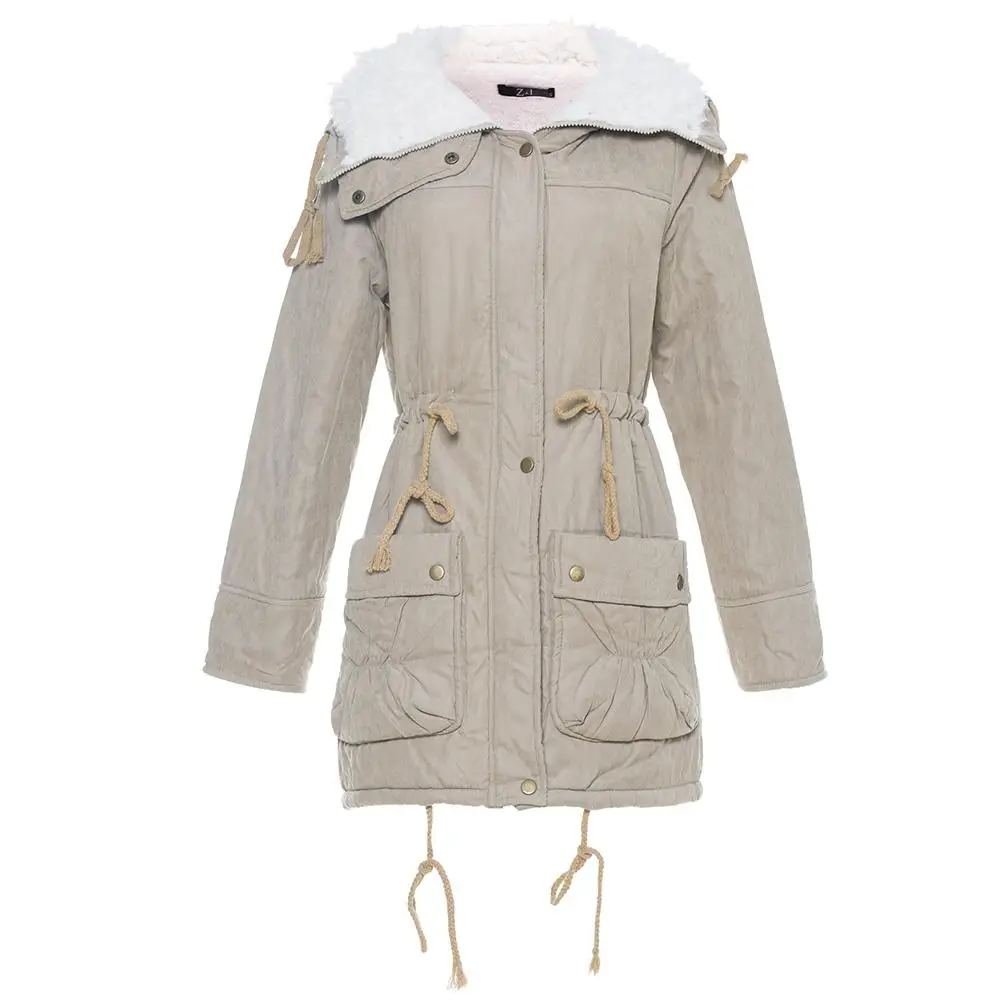 

Yfashion Winter Fashion Slim Fit Long Large Size Cotton Coat Solid Color Zipper Closure Coat Simple Natural Coat 2019