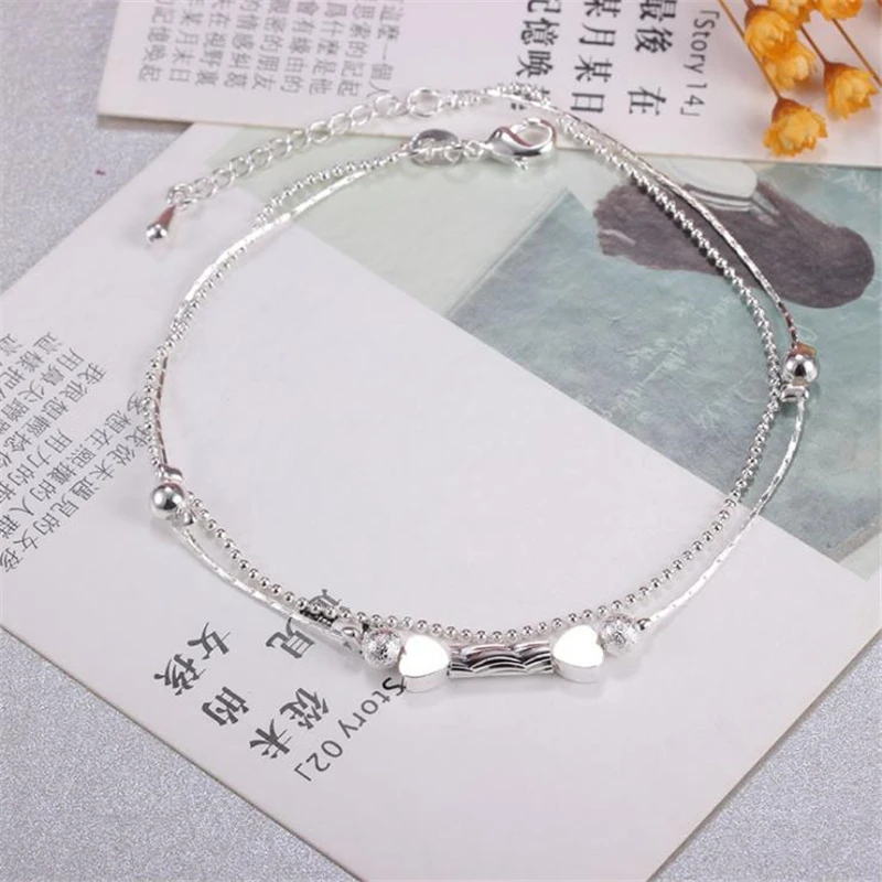 

KOFSAC New Glossy Round Beads Lucky Stars Ankle Chain Bracelet 925 Sterling Silver Anklets For Women Jewelry Girl Best Gifts