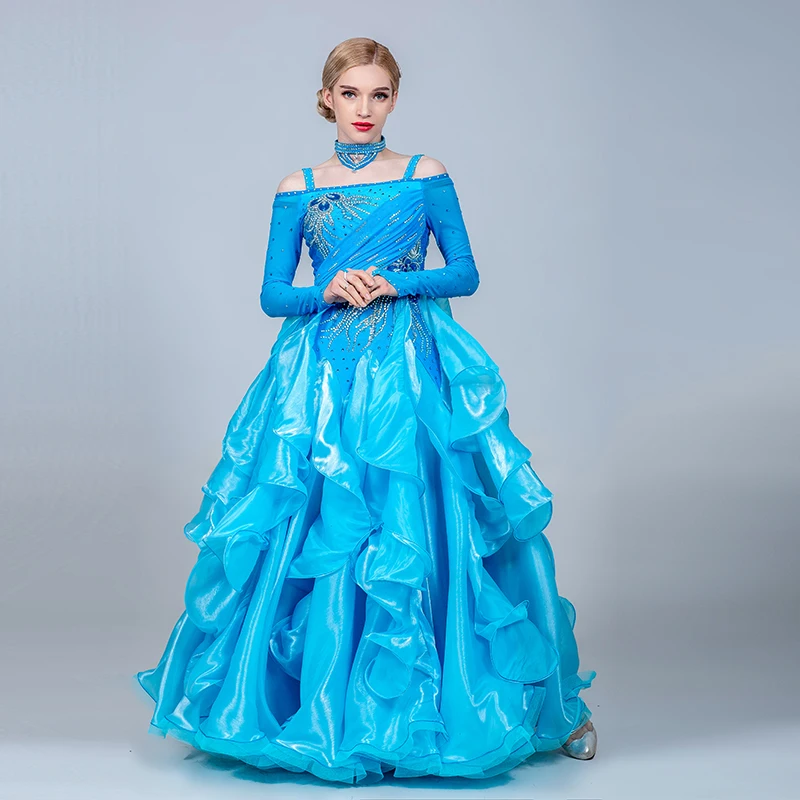 light blue Для участия в конкурсах бального танца платье для женщин стандартный бальный зал платье для девочек бальное платье, для вальса платье длинные светское платье танцевальные костюмы - Цвет: light blue