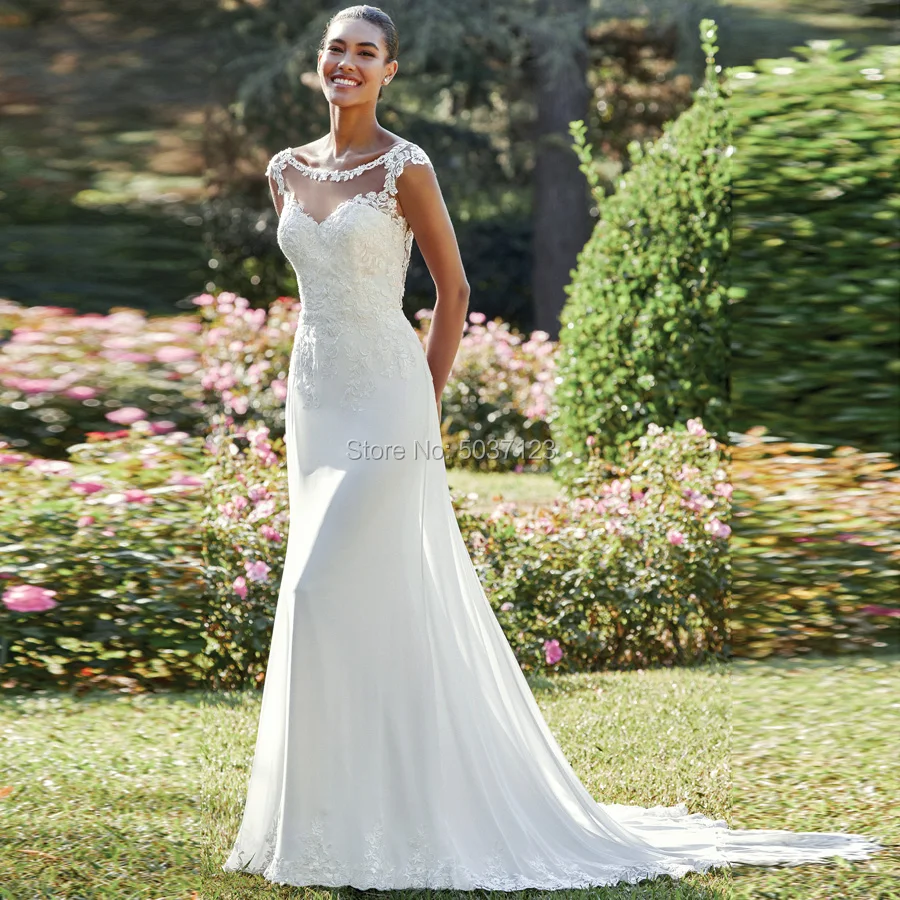 

Mermaid Wedding Dresses Scoop Cap Sleeves Sleeveless Open Back Court Train Vestidos De Noiva Wedding Bridal Gown for Bride