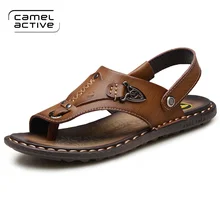 Camel/мужские сандалии из натуральной кожи; мягкая летняя повседневная обувь; мужские пляжные сандалии; мужская обувь