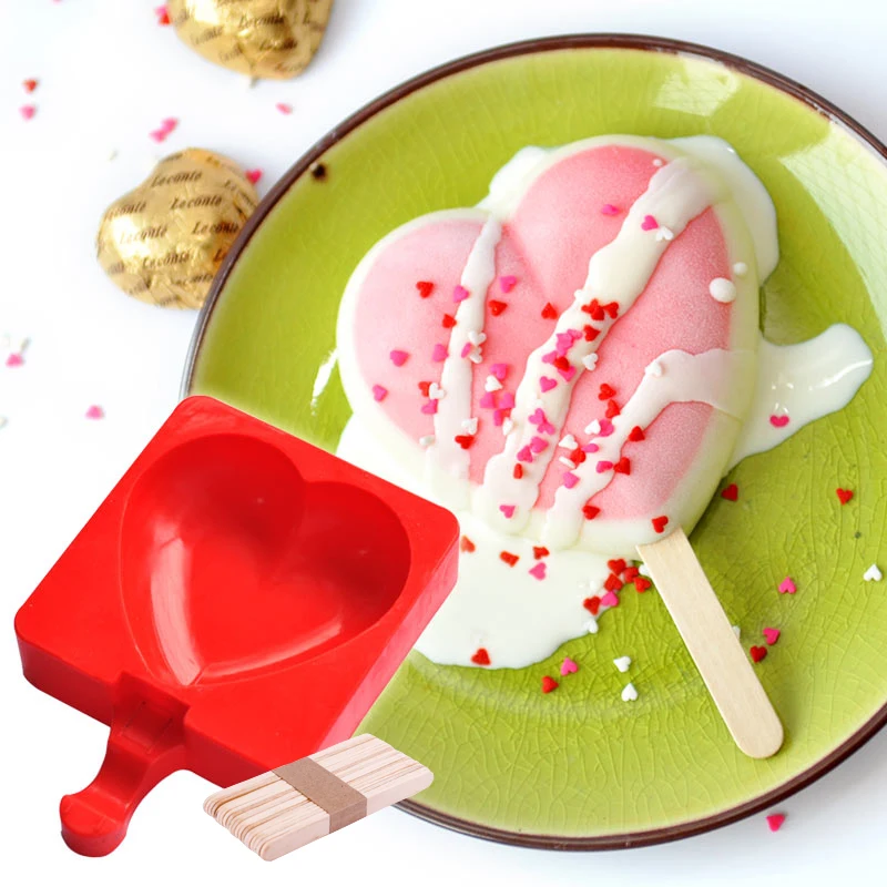 

Heart DIY Silicone Ice Cream Mold Popsicle Molds Popsicle Maker Holder Frozen Ice Mould with 20pcs Popsicle Sticks
