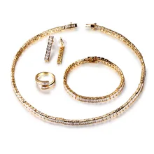 CMajor Silver/Gold Color Tennis Metallic Earrings Ring Necklace Bracelet With CZ Jewelry Set for Women Wedding Jewelry Sets