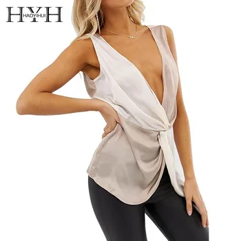 

HYH Haoyihui Hot Summer Sexy Deep V-neck Tops 2019 New Commig Fashion Lady Casual Solid Belt Women Sleeveless Jacket