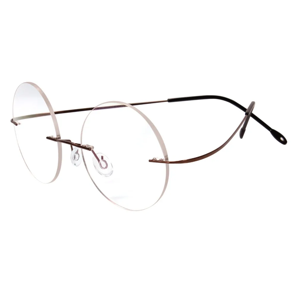 

100% Memory Titanium 46mm Vintage Round Flexible Rimless Eyeglass Frame Clear lens