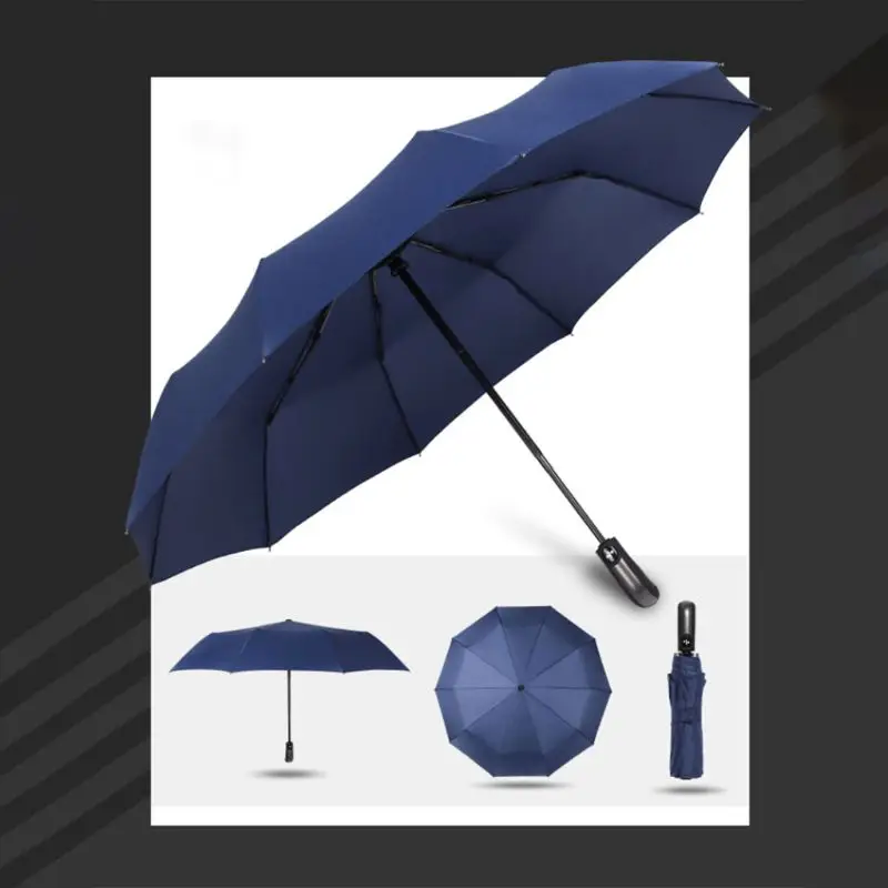 

2019 New Compact Foldable 10 Ribs Umbrella Reinforced Auto Open Close Waterproof Windproof Stable Frame