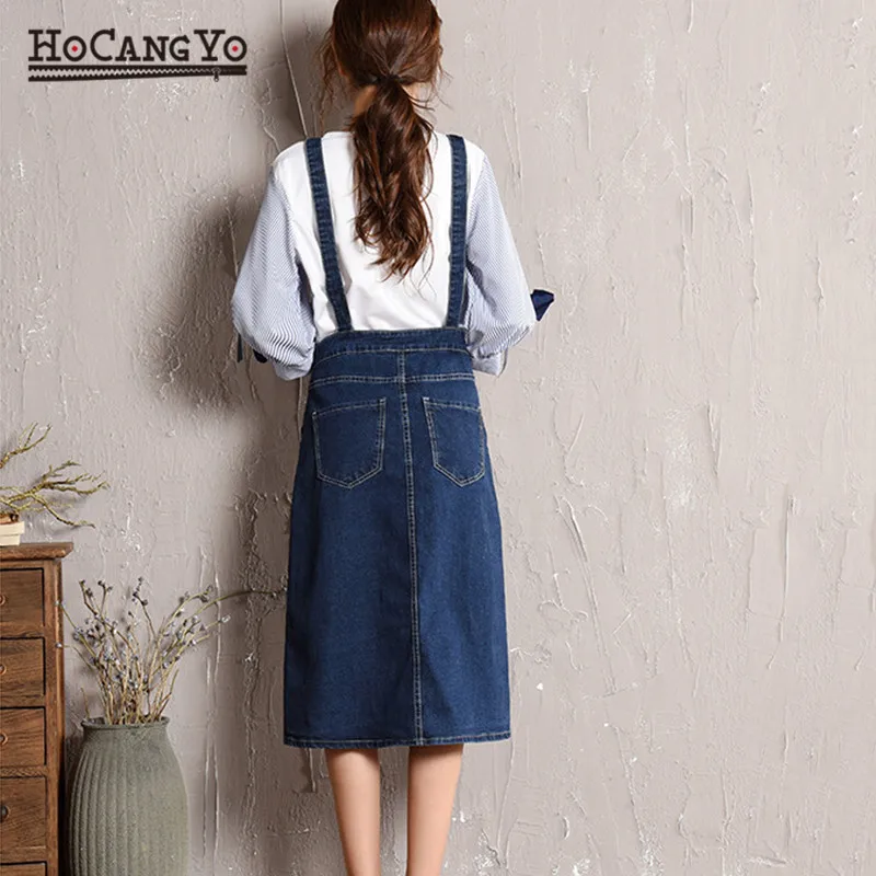 HCYO Plus Size 5XL Women Denim Dress Spring Autumn Spaghetti Strap Dresses Women Loose Casual Long Denim Sundress Overalls Dress