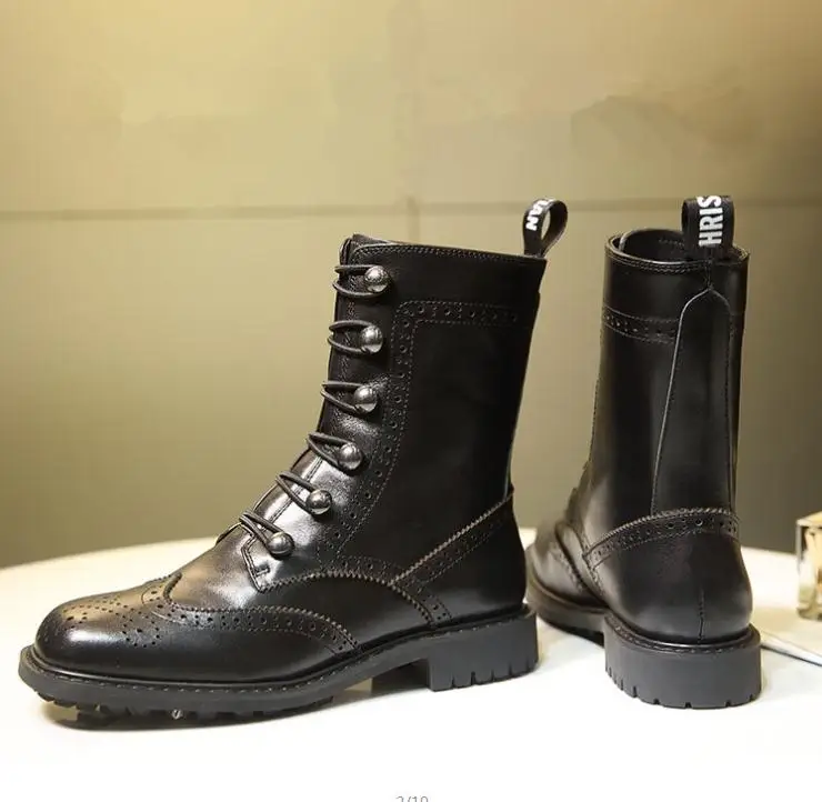 Flock inside Botas Mujer; ботинки из натуральной кожи; женские зимние ботинки на низком каблуке с высоким берцем; Botas Feminina; Шикарные ботильоны для женщин; Zapatos De Mujer - Цвет: Flock inside