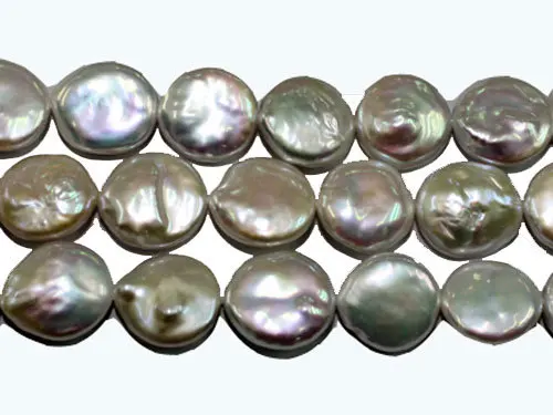 16 inches AA+ 13-14 mm White Coin Shaped Natural Fresh Water Pearl Loose Strand photo