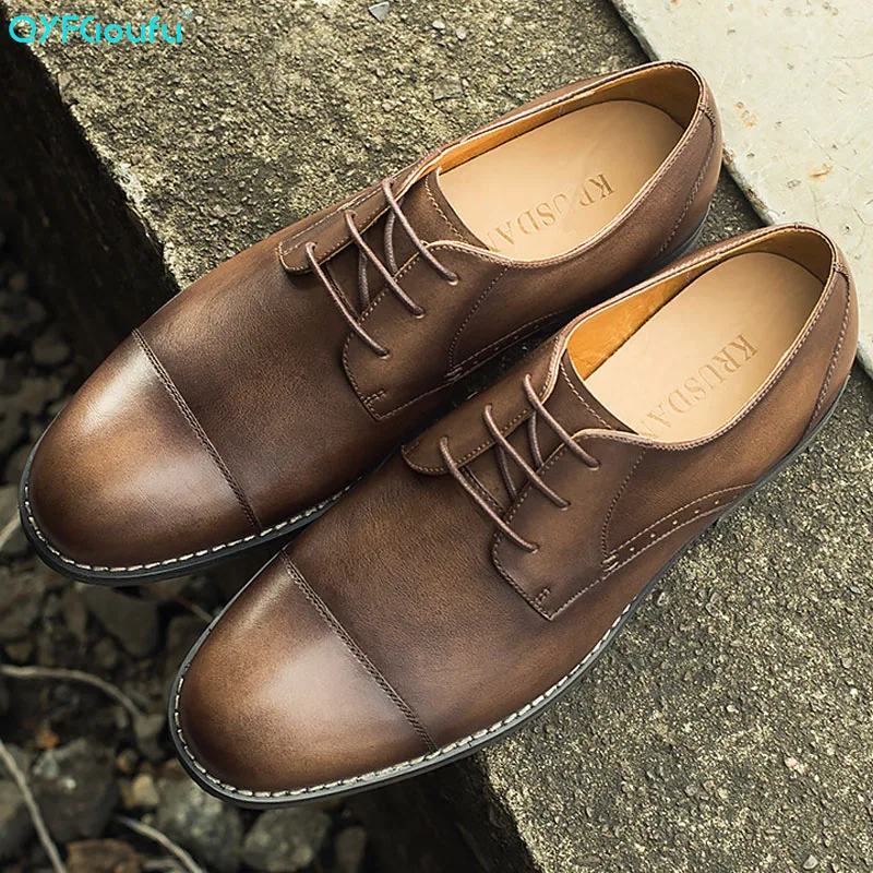 

2019 Fashion Man Formal Shoes High Quality Breathable Genuine Leather Men Business Dress Loafers Oxford Vintage Shoes