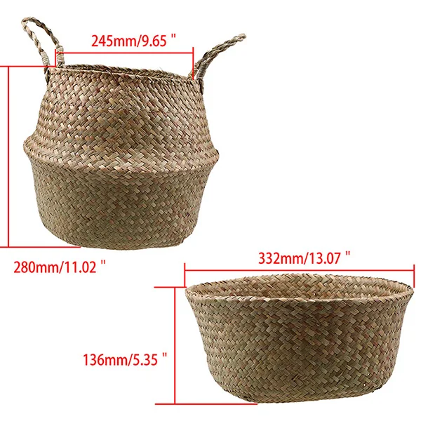 Hamdmake Flower Storage Basket pot Seagrass Rattan Laundry Basket Folding Woven Clothes Toy Sundries Home Storage Baskets - Цвет: Nature L