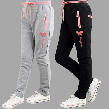 

Childern's clothing girls pants teenage Movement pants spring 2017 big children brand embroidery knit trousers for 7 - 15 years