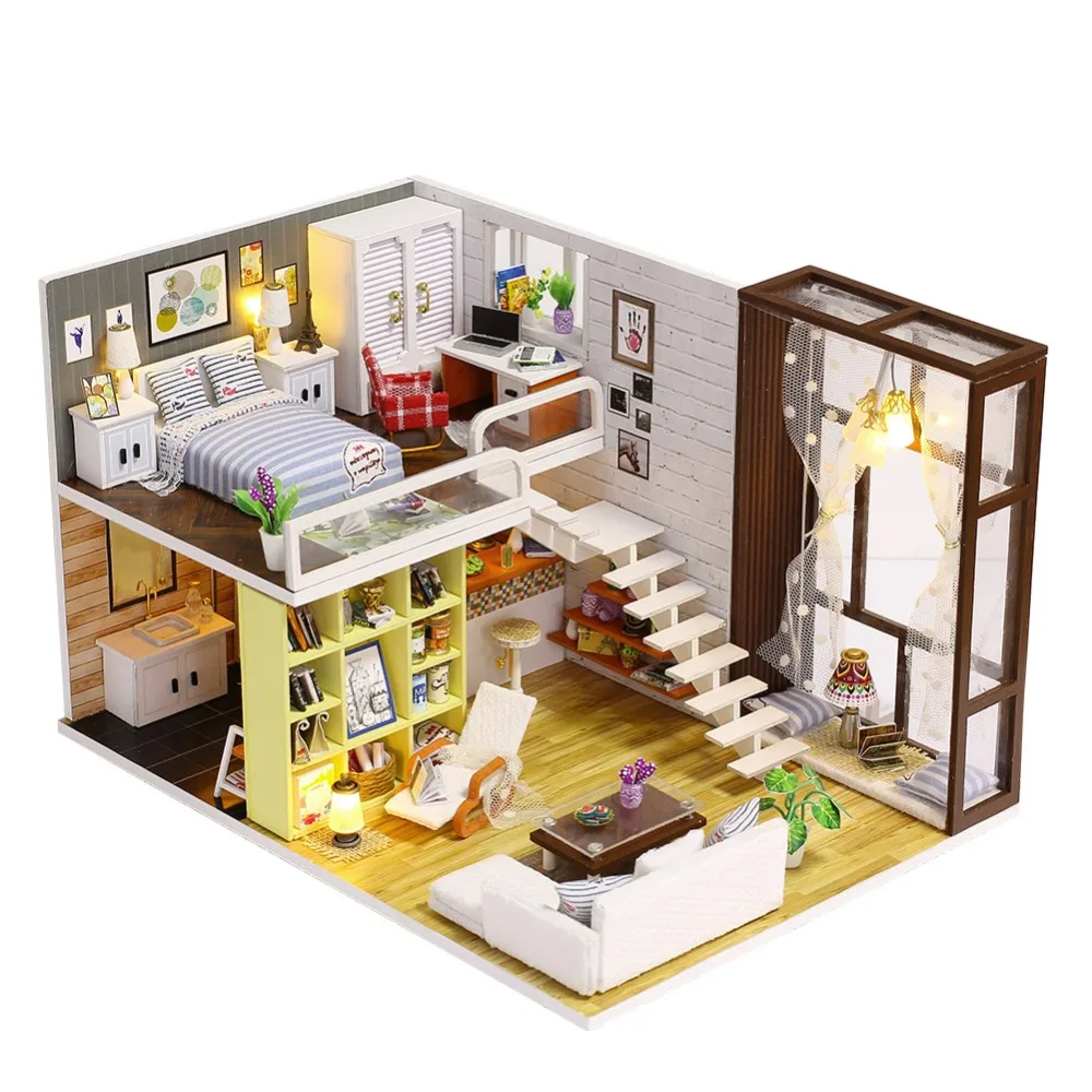 IiE CREATE Dollhouse K028 contract City Miniature DIY Kit с подсветкой и пылезащитным покрытием