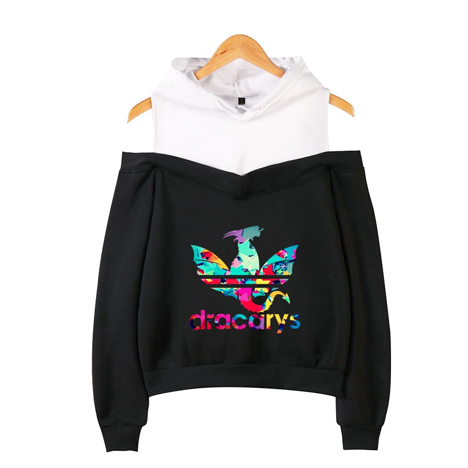 

Kpop Dracarys Game Of Thrones Off-Shoulder Women Hoodie Hooded Sexy Sweatshirt Harajuku Winter Women Hoodies Exposed Pullovers