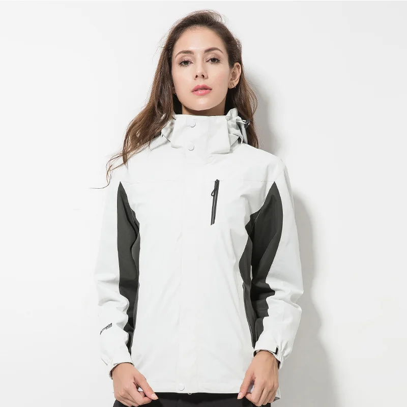 

DZRZVD Women Autumn Winter Outdoor Sports Ski Hiking Fleece Jacket Two-Piece Windproof Waterproof Hooded windbreaker Coats