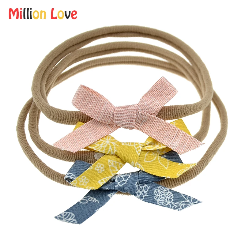 

0-24M Baby newborn girl Nylon bow headband Pink yellow blue print elastic hairband hair accessories bebes bandeau birthday photo