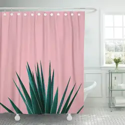 Занавеска для душа красивые зеленые растения розовый фон дизайн красота цветение конфеты Ванная комната Декор