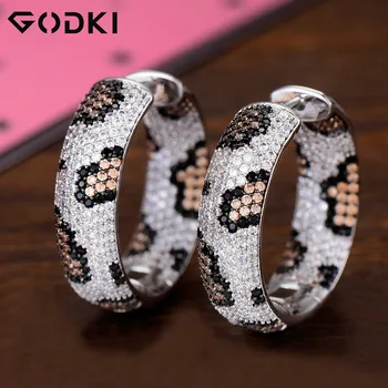 

GODKI Luxury Leopard Design Cubic Zirconia Statement Hoop Earrings For Women Wedding DUBAI Earrings Jewelry Accessories 2019