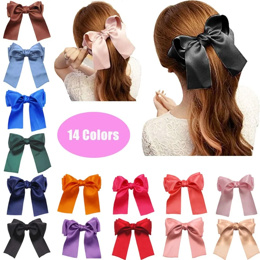 

14 pcs Large Big Huge Soft Silky Hair Bow Clip Lolita Party Oversize Handmade Girl French Barrette Style Hair Clips