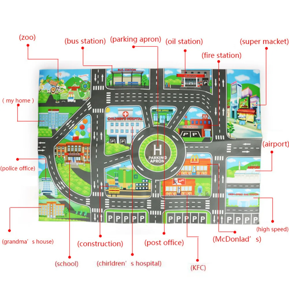 83*58 см детские игрушки для парковки города Дорожная карта DIY 28 шт. дорожные знаки модель автомобиля мат для Скалолазания Игрушки английская версия подарок для ребенка