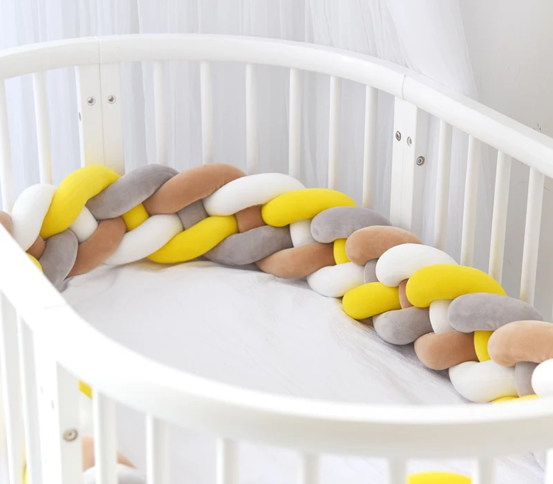 IMBABY 4 косички 2,2 м детские мягкие бортики для кровати ручной работы в кроватку бампер для новорожденных кровать бампер мягкая тесьма декор для детской комнаты - Цвет: Kahki Yellow 4 Color