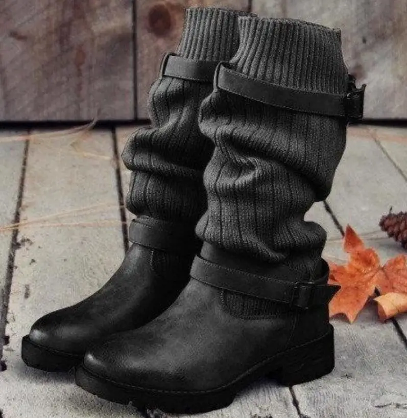 mid calf chunky heel boots