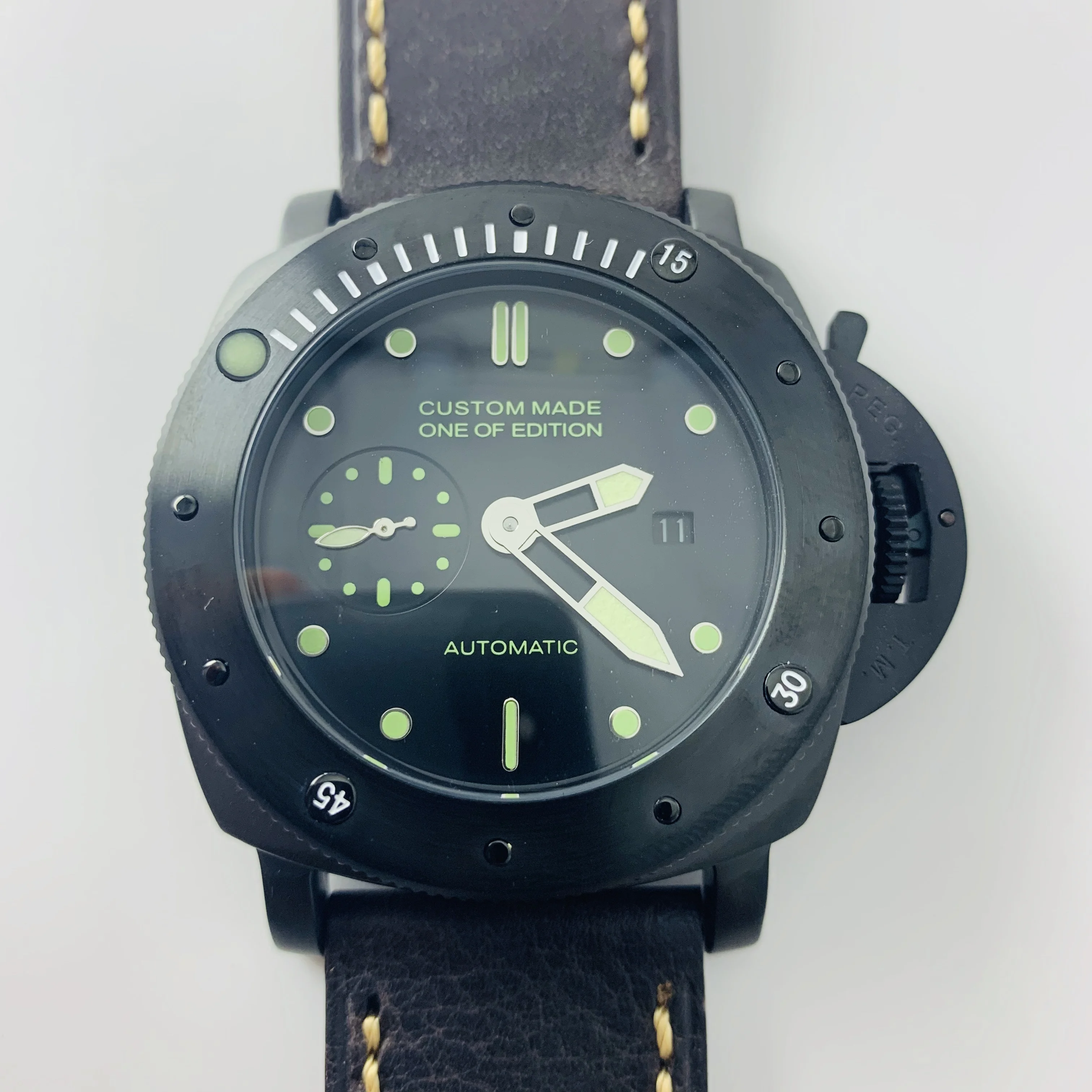 

Men's Luxury 47mm Leather Strap Pam Movement Power Reserve Automatic Watch Stainless Steel Case Water Proof Military Watch