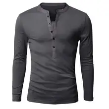 Einzigartige t-shirt Männer Marke Einreiher V-ausschnitt Langarm Henley Hemd European Fashion Dunkelgrau T-shirt Männer T-shirt XXL