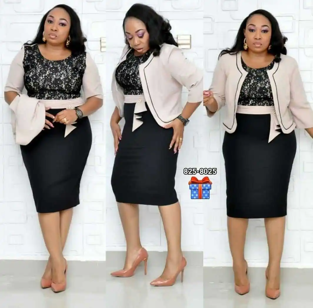 

Plus size women set 2019 Lace dress + short jacket two piece set large size XL-4XL OL dress set high waist belt slim women suit