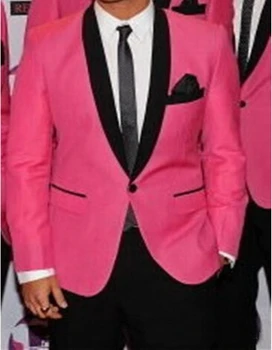 

Custom Made 2017 Hot Pink Groom Wedding Tuxedos For Men With Black Shawl Lapel Tailor Made Pink Wedding Suits For Men Groom Suit