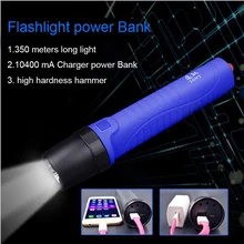 USB power Bank CREE XP-G2 R5 Led built-in battery 10400 mAh flashlight Diving light outdoor IPX-8 waterproof Car safety hammer