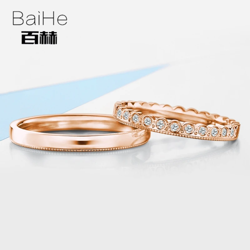 BAIHE, 18 К, белое золото, 0.15CT, сертифицировано H/SI, Круглый,, настоящие натуральные бриллианты, свадебные женские ювелирные изделия, Трендовое кольцо для пары