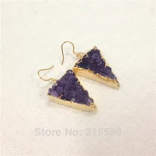 H-CE352 Исцеление Кристалл аметисты треугольник серьги золотого цвета