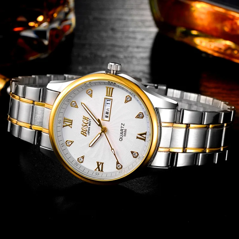 

BOSCK Quartz Watches Men Business Gold Watch Men Diamond Stainless Steel Male Ultra Thin Dress Wristwatch 5686 reloj de cuarzo