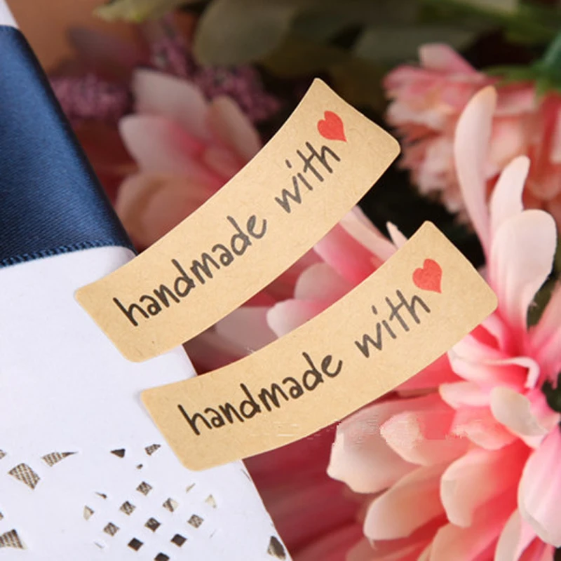 

120pcs Retro "Hand Made with Heart"kraft Paper Stickers DIY Biscuit Cake Sealing Package Decoration Lables Adhesive Sticker