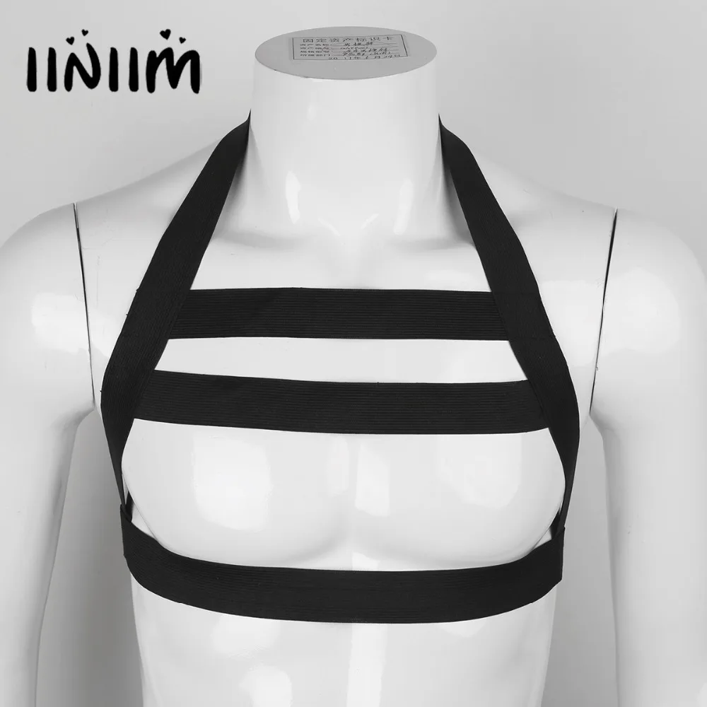 

iiniim Men Lingerie Nylon Halter Backless Elastic Body Chest Harness Costume Belt Shapers Bondage Evening Clubwear