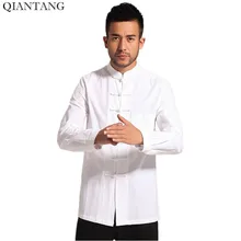 Weiß Männer Baumwolle Leinen langarm Kung Fu Hemd Klassischen Chinesischen Stil Tang Kleidung Größe S M L XL XXL XXXL hombre Camisa Mim903