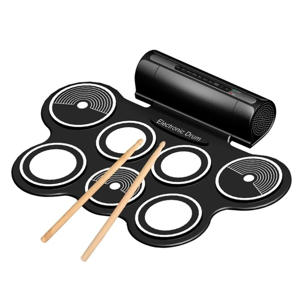 

W759 Portable Roll Up Electronic Drums Pad Kit USB MIDI Machine Built-in Speakers Percussion Instruments with Stick Drumstick