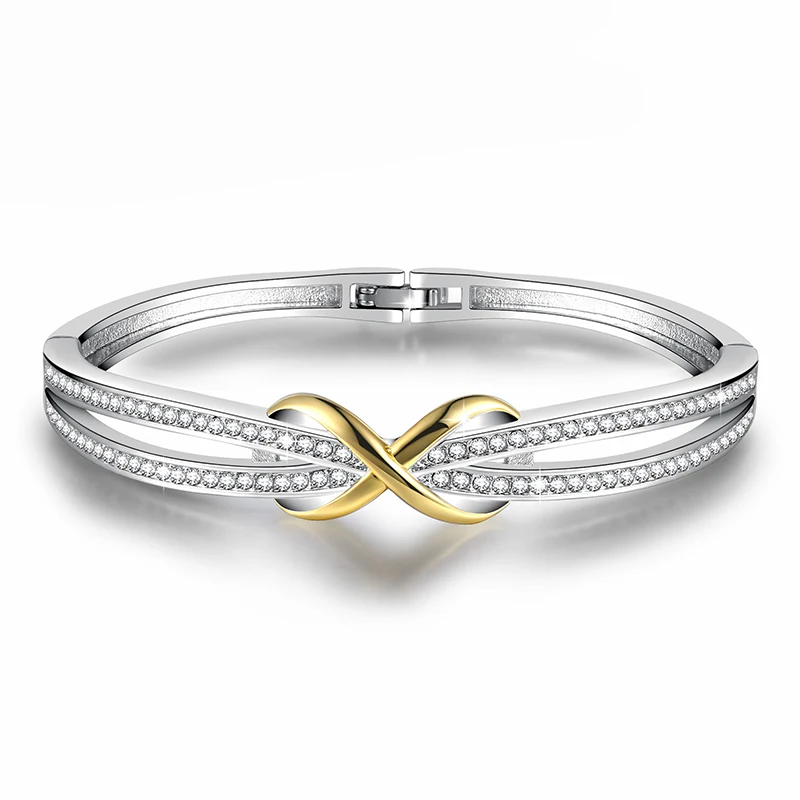 

ROMAD Infinity CZ Bangles Women Elegant Czech CZ Drilling Gold Promise Bracelet for Female Luxury Bridal Bangles R4