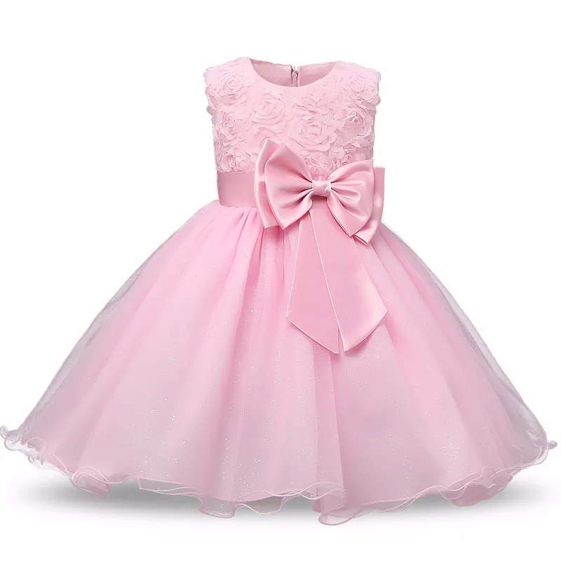 O-neck Sleeveless Bow Floral Waist Princess Flower Girl Party Dress