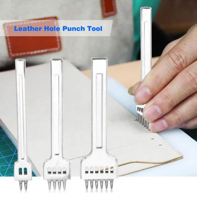 

3pcs/set Craft Tools 4mm 2/4/6 Prong Leather Leather Punch Tool DIY Row Circular Cut Hole Stitched Hole Spacing Handmade Tool