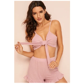 

2019 Summer Women Sexy Pajama Set Short Sleeveless Spaghetti Strap Top + Short Sleepwear Sexy Nightwear Lingerie Underwear Set