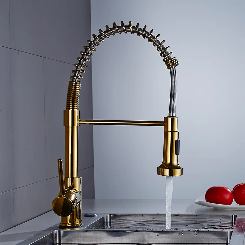 Kitchen Faucets Gold Brass Faucets for Kitchen Sink Pull Out Spring Kitchen Faucet/Tap Spout Mixers Tap Hot Cold Water Crane Kitchen Faucets Gold Brass Faucets for Kitchen Sink Pull Out Spring Kitchen Faucet/Tap Spout Mixers Tap Hot Cold Water Crane