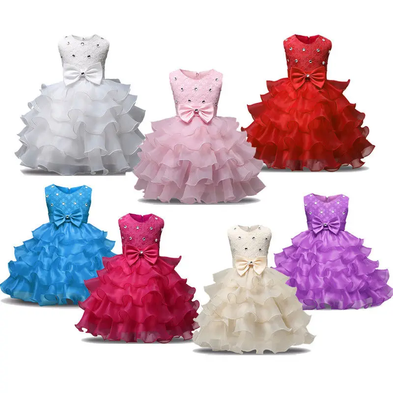 

Diamond Floral Children Baby Girls Sleeveless Bow Ball Gown Princess Party Dress Tutu Formal Pageant Dresses One Piece